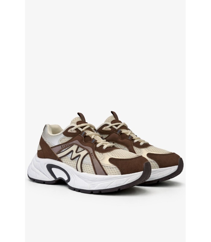 Μπεζ chunky sneaker με mesh και καφέ λεπτομέρειες