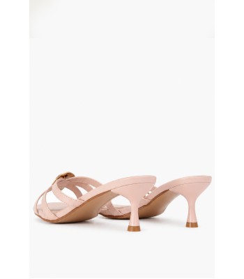 Nude mule kitten heel με λεπτές φάσες και χρυσή αγκράφα