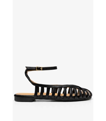 Μαύρο flat mule με μπαρέτα αστραγάλου