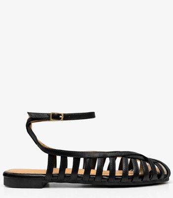 Μαύρο flat mule με μπαρέτα αστραγάλου