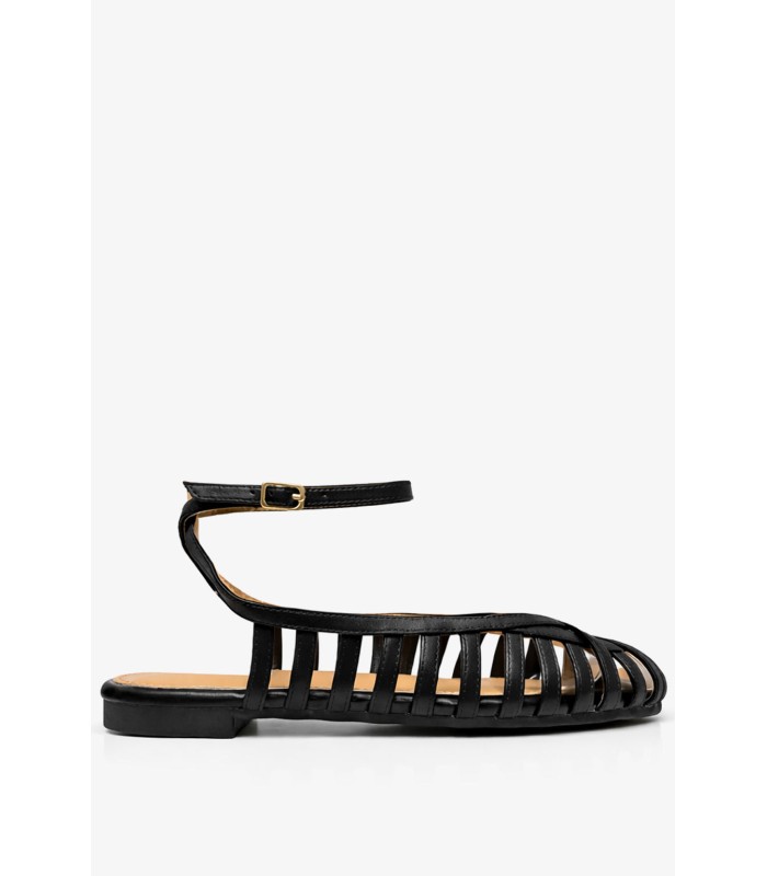 Μαύρο flat mule με μπαρέτα αστραγάλου