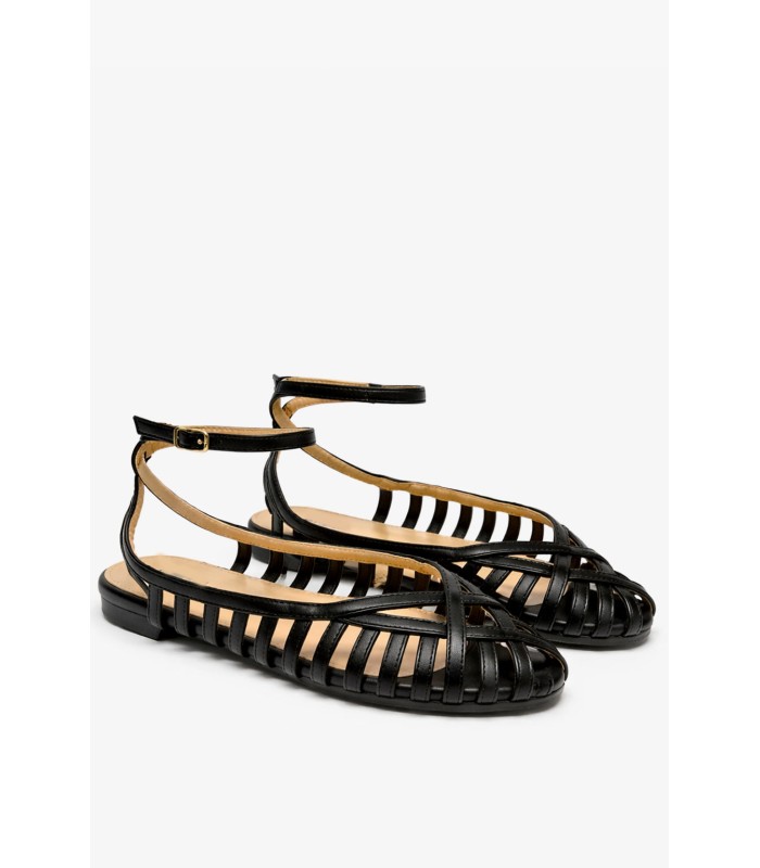 Μαύρο flat mule με μπαρέτα αστραγάλου