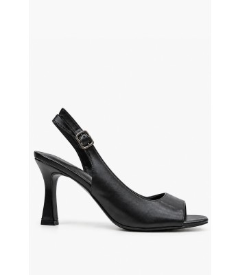 Μαύρα πέδιλα peep toe με ψηλό τακούνι
