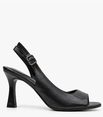 Μαύρα πέδιλα peep toe με ψηλό τακούνι