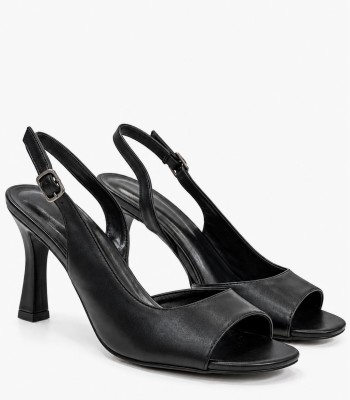 Μαύρα πέδιλα peep toe με ψηλό τακούνι