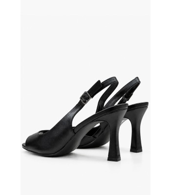 Μαύρα πέδιλα peep toe με ψηλό τακούνι