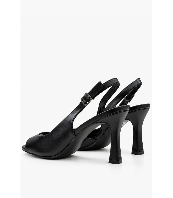 Μαύρα πέδιλα peep toe με ψηλό τακούνι