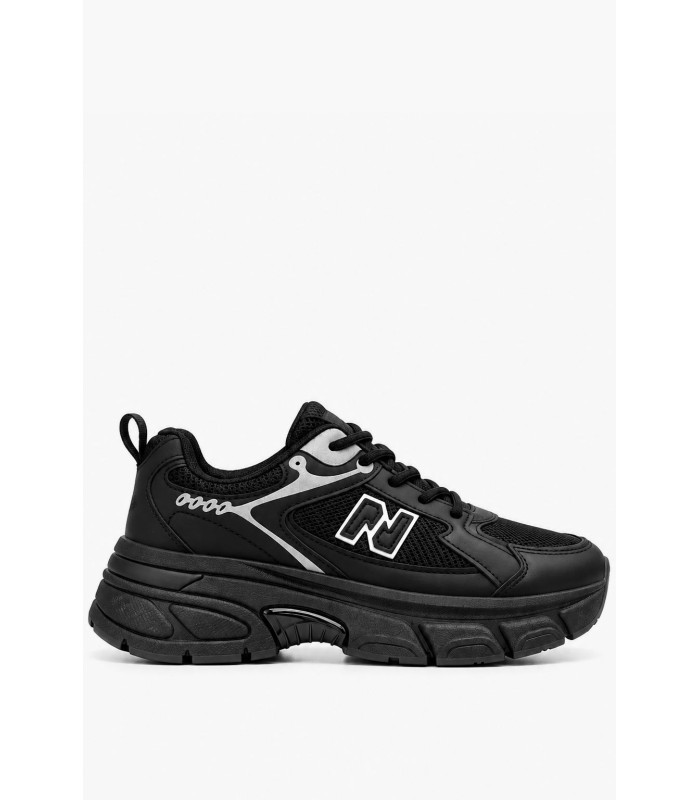 Μαύρα chunky sneakers με mesh και ασημί λεπτομέρειες