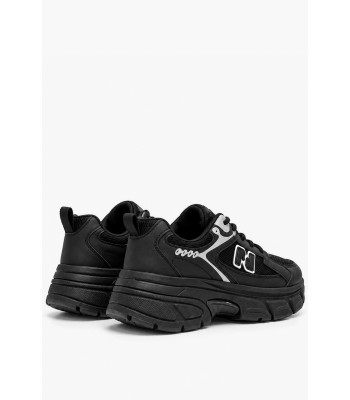 Μαύρα chunky sneakers με mesh και ασημί λεπτομέρειες