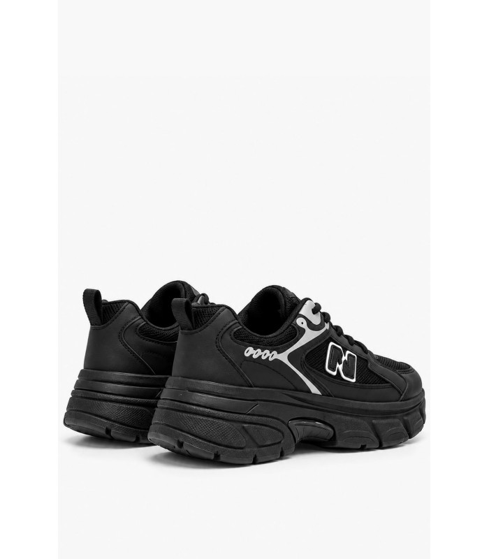 Μαύρα chunky sneakers με mesh και ασημί λεπτομέρειες
