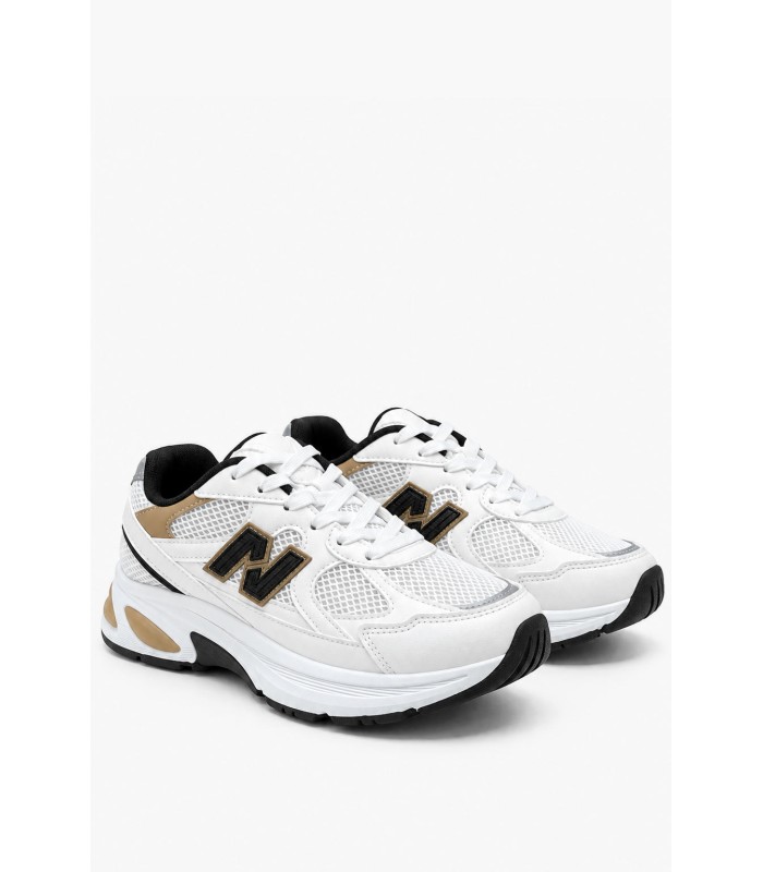Λευκά chunky sneakers με μπεζ και μαύρες λεπτομέρειες
