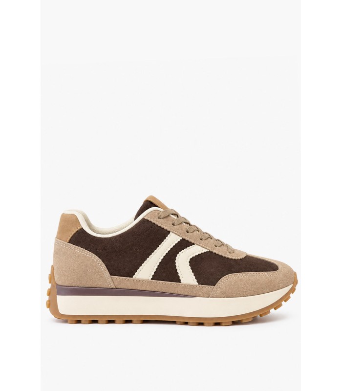 Μπεζ suede sneakers με καφέ λεπτομέρειες