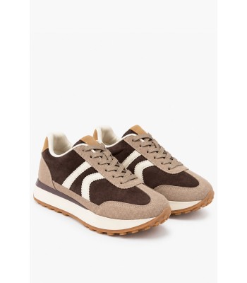 Μπεζ suede sneakers με καφέ λεπτομέρειες