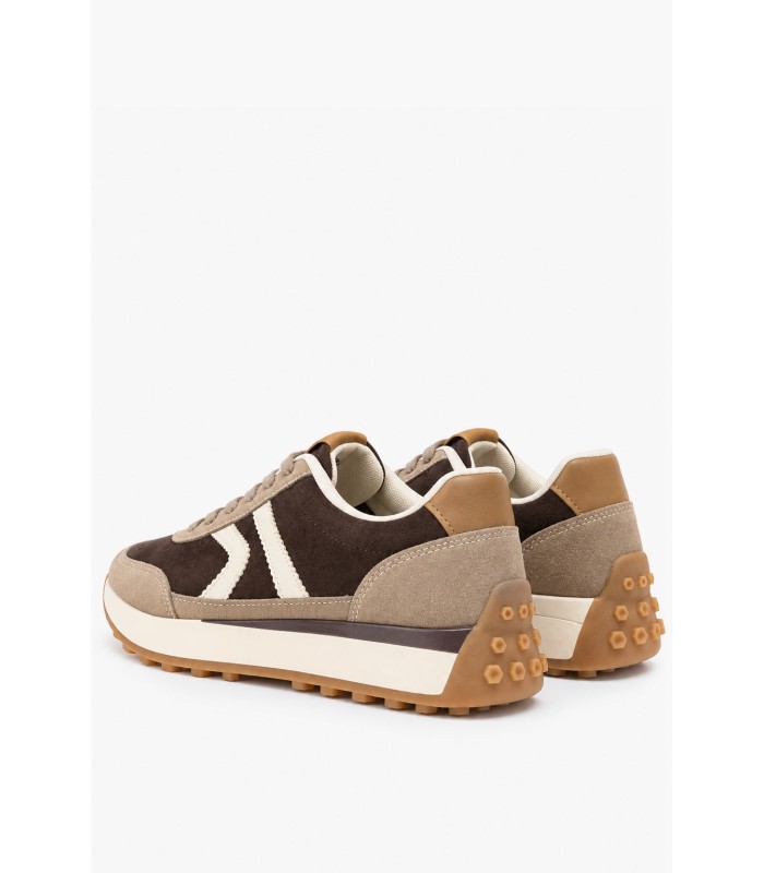 Μπεζ suede sneakers με καφέ λεπτομέρειες