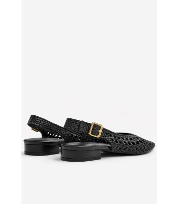Μαύρο slingback πέδιλο με πλέξη και χοντρό τακούνι