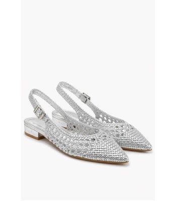 Ασημί slingback πέδιλο με πλέξη και χοντρό τακούνι