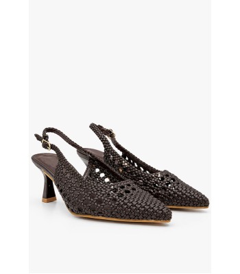 Καφέ slingback γόβα πλεκτή με λεπτό τακούνι