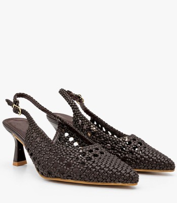 Καφέ slingback γόβα πλεκτή με λεπτό τακούνι