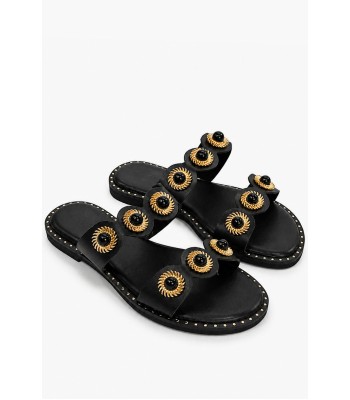 Μαύρα boho σανδάλια με χρυσά διακοσμητικά στοιχεία