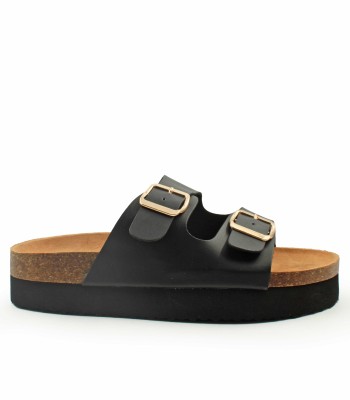 Flatform με ανατομικό πάτο και διπλές αγκράφες σε μαύρο χρώμα