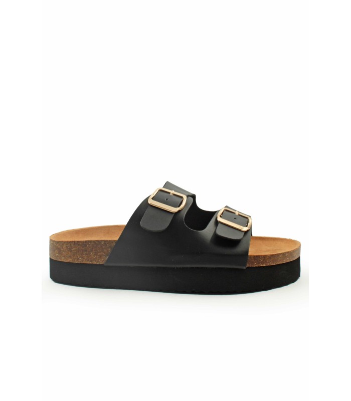 Flatform με ανατομικό πάτο και διπλές αγκράφες σε μαύρο χρώμα