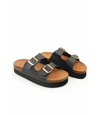 Flatform με ανατομικό πάτο και διπλές αγκράφες σε μαύρο χρώμα