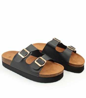 Flatform με ανατομικό πάτο και διπλές αγκράφες σε μαύρο χρώμα