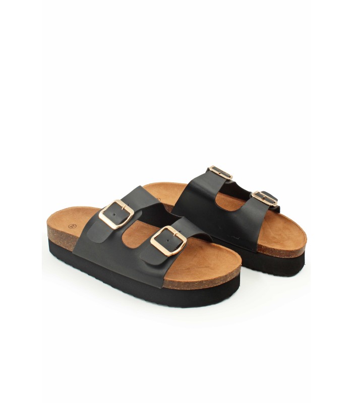 Flatform με ανατομικό πάτο και διπλές αγκράφες σε μαύρο χρώμα