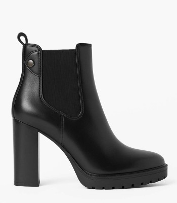 Μαύρο ankle boot με χοντρό τακούνι και ελαστικά πλαϊνά