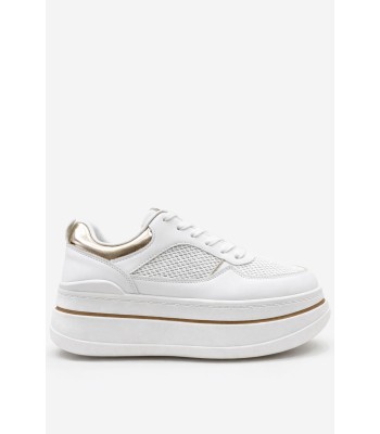 Λευκό sneaker flatform με mesh και χρυσές λεπτομέρειες