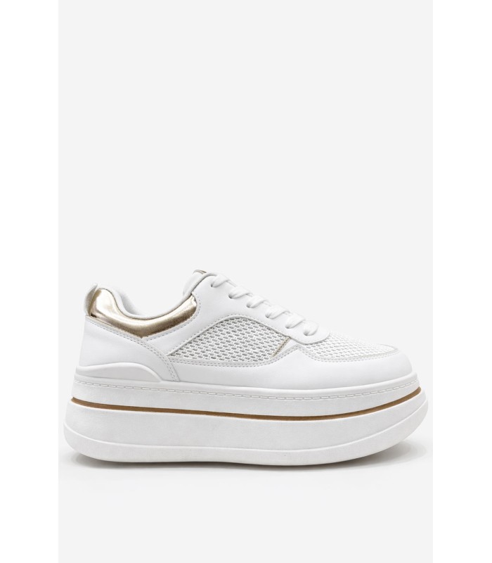 Λευκό sneaker flatform με mesh και χρυσές λεπτομέρειες
