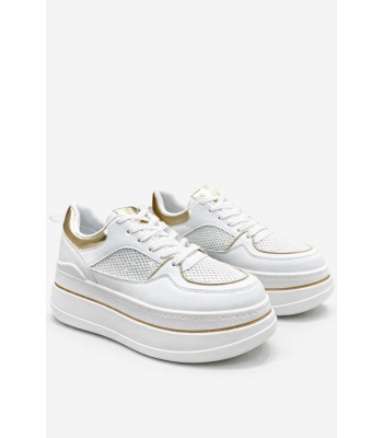 Λευκό sneaker flatform με mesh και χρυσές λεπτομέρειες