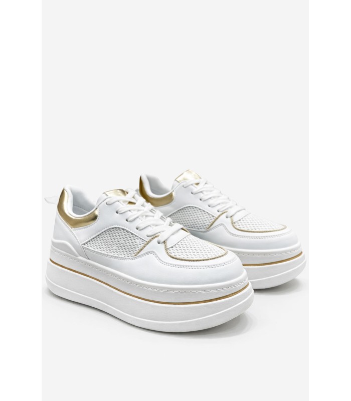 Λευκό sneaker flatform με mesh και χρυσές λεπτομέρειες