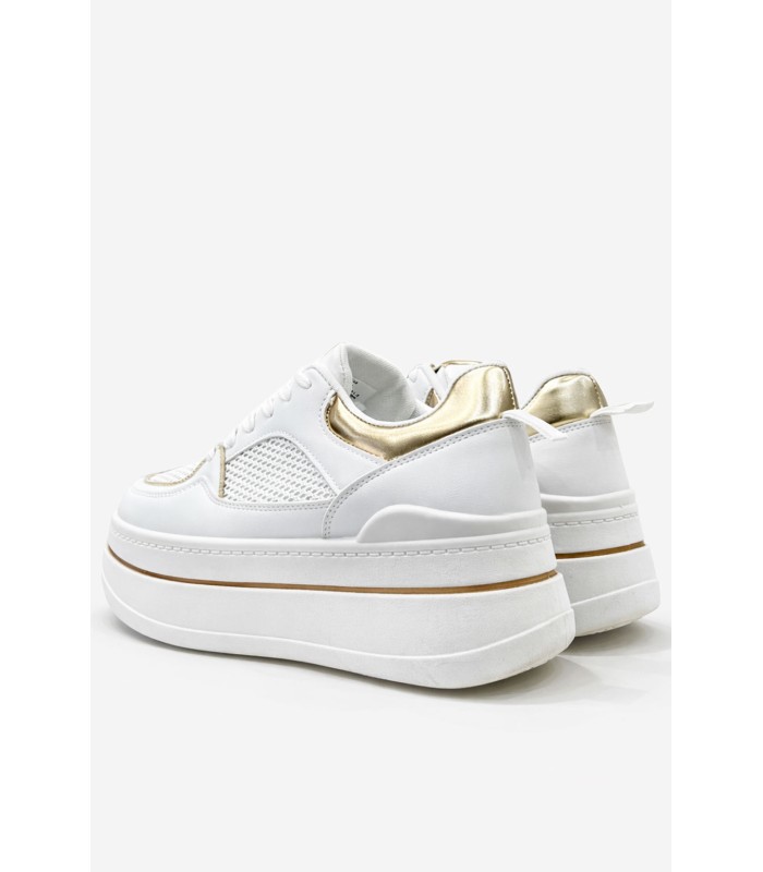Λευκό sneaker flatform με mesh και χρυσές λεπτομέρειες