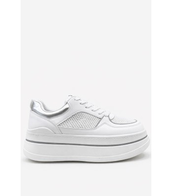 Λευκό sneaker flatform με mesh και ασημί λεπτομέρειες
