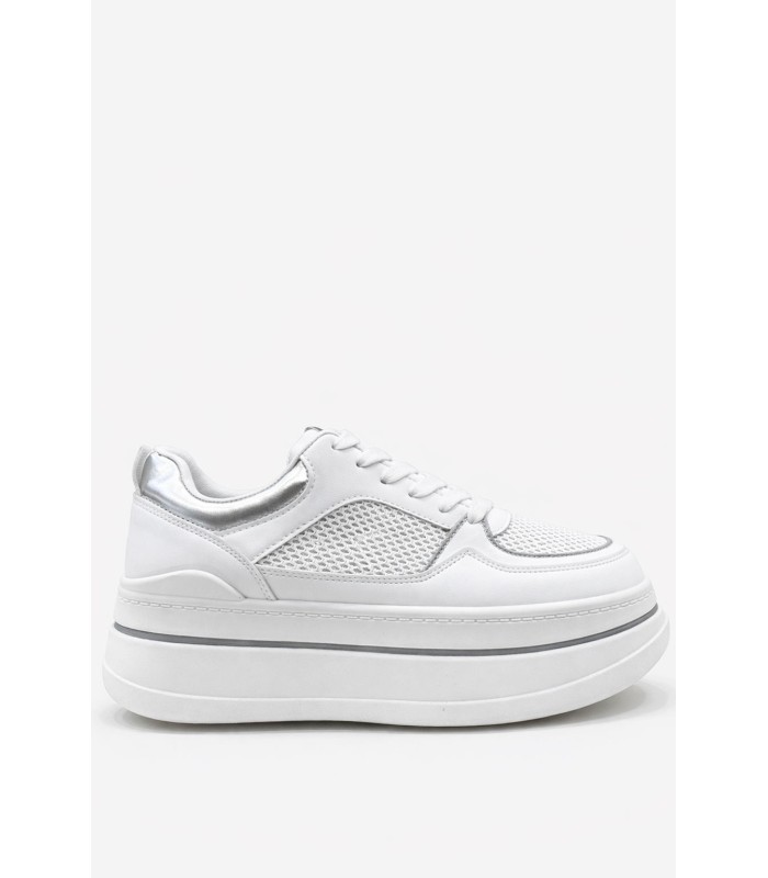Λευκό sneaker flatform με mesh και ασημί λεπτομέρειες