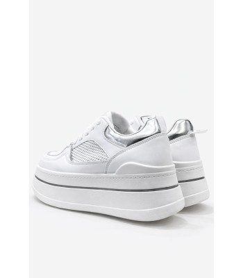 Λευκό sneaker flatform με mesh και ασημί λεπτομέρειες
