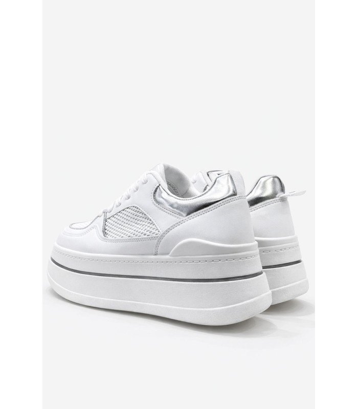 Λευκό sneaker flatform με mesh και ασημί λεπτομέρειες