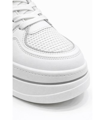 Λευκό sneaker flatform με mesh και ασημί λεπτομέρειες