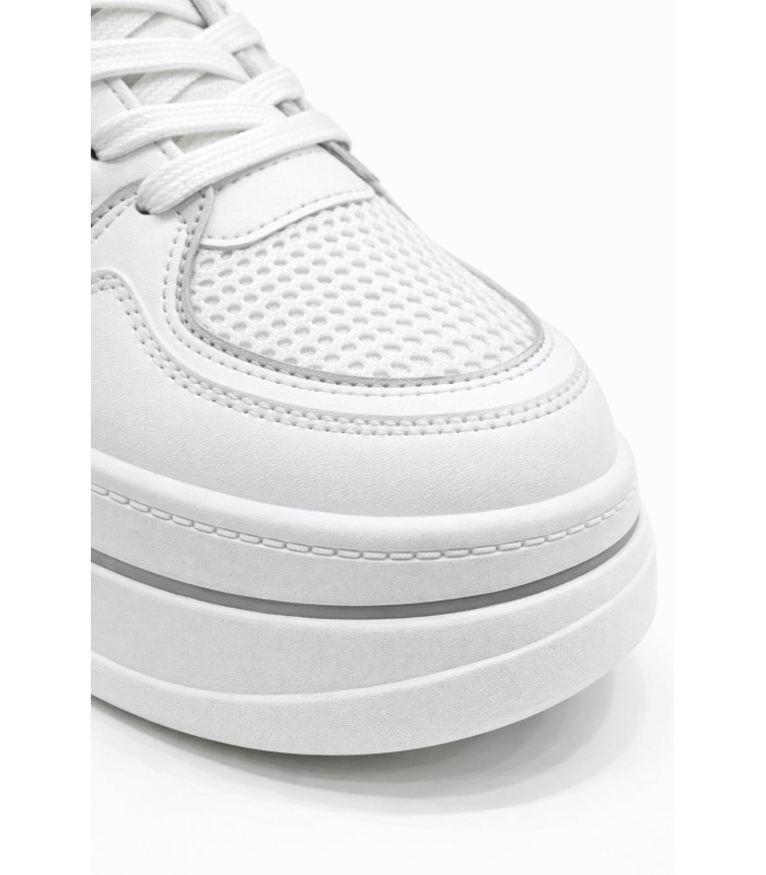 Λευκό sneaker flatform με mesh και ασημί λεπτομέρειες