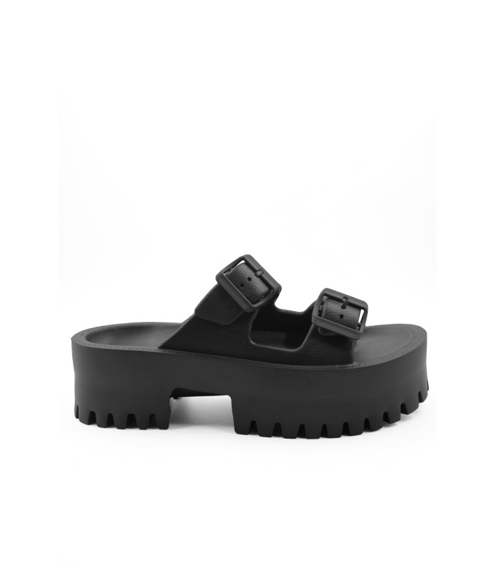 Chunky flatform σανδάλι με διπλή αγκράφα και τρακτερωτή σόλα σε μαύρο χρώμα