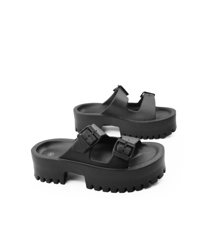 Chunky flatform σανδάλι με διπλή αγκράφα και τρακτερωτή σόλα σε μαύρο χρώμα
