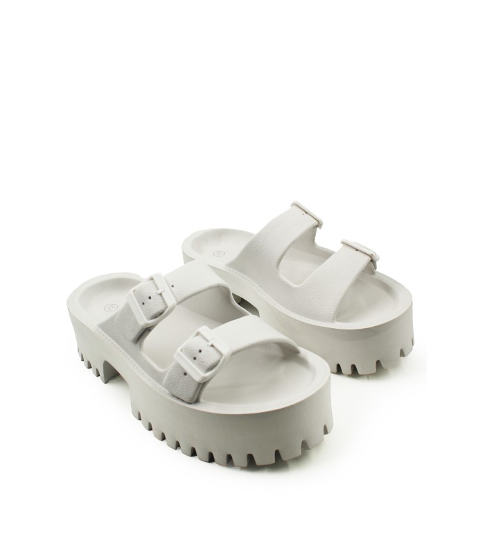 Chunky flatform σανδάλι με διπλή αγκράφα και τρακτερωτή σόλα σε λευκό χρώμα