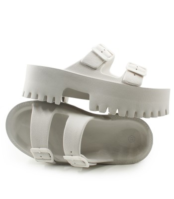 Chunky flatform σανδάλι με διπλή αγκράφα και τρακτερωτή σόλα σε λευκό χρώμα