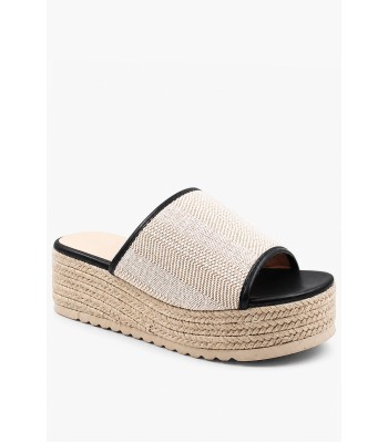 Γυναικείο flatform με ψάθινη σόλα και υφασμάτινη φάσα σε μαύρο χρώμα