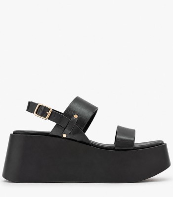 Μαύρο flatform με λουράκια και chunky σόλα