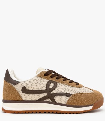 Μπεζ sneakers με mesh και suede λεπτομέρειες