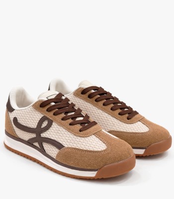 Μπεζ sneakers με mesh και suede λεπτομέρειες