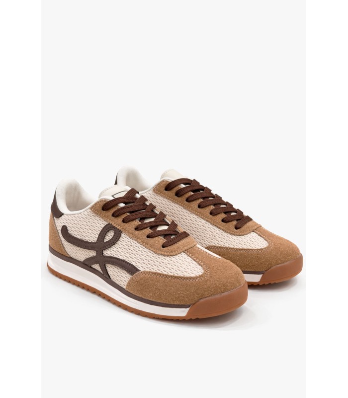 Μπεζ sneakers με mesh και suede λεπτομέρειες
