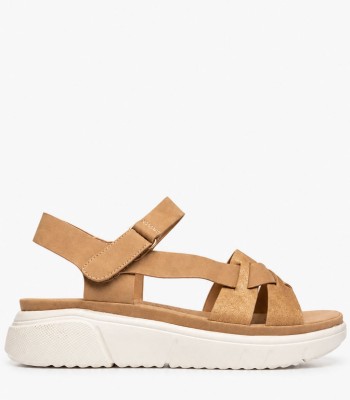 Κάμελ flatform με χιαστί σχέδιο και λευκή σόλα